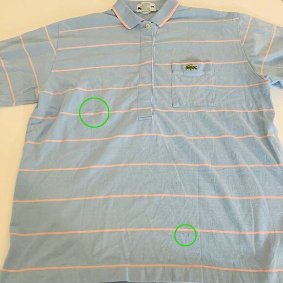 VTG Lacoste Polo Shirt Women XL Blue Pink Stripe Top Pastel Preppy Classic Logo - Picture 7 of 8